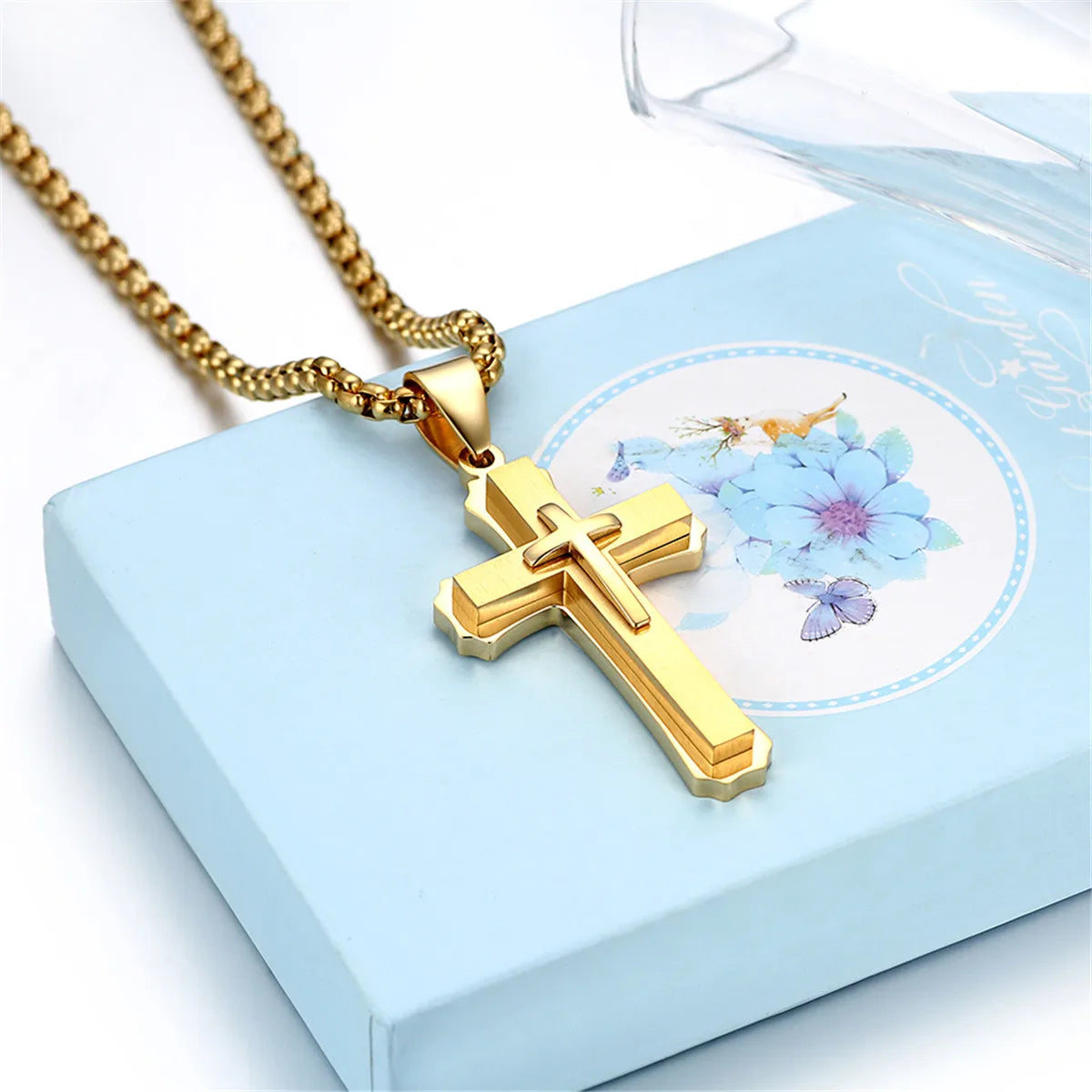 Stainless Steel Silver Color Men's Easter Cross Necklace