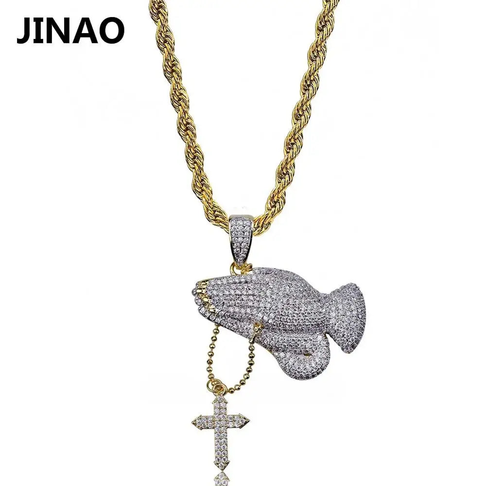 Virgin Mary Chain Praying Hand Pendant Necklace