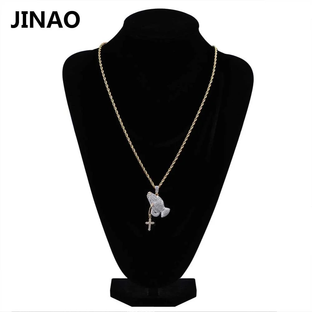 Virgin Mary Chain Praying Hand Pendant Necklace