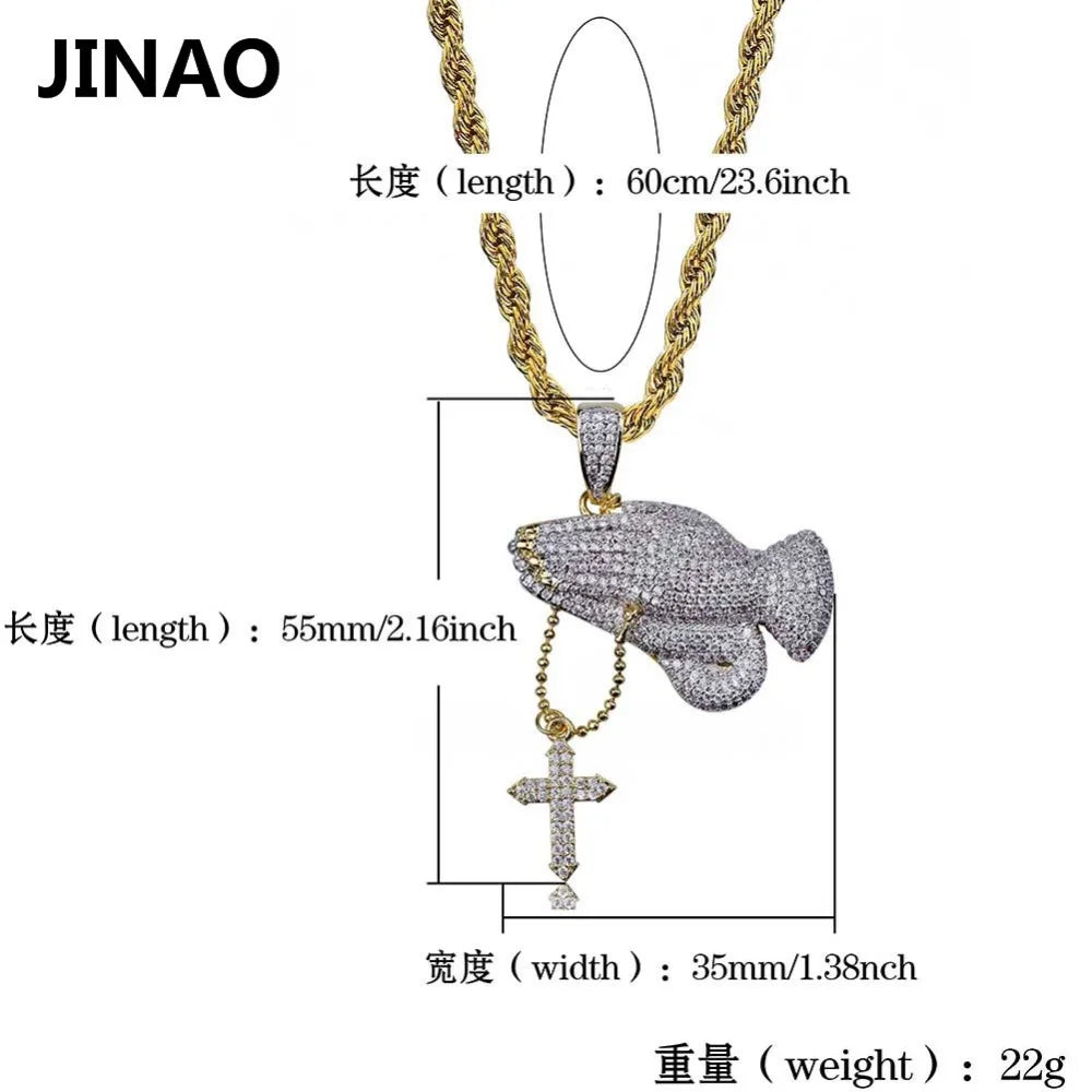 Virgin Mary Chain Praying Hand Pendant Necklace