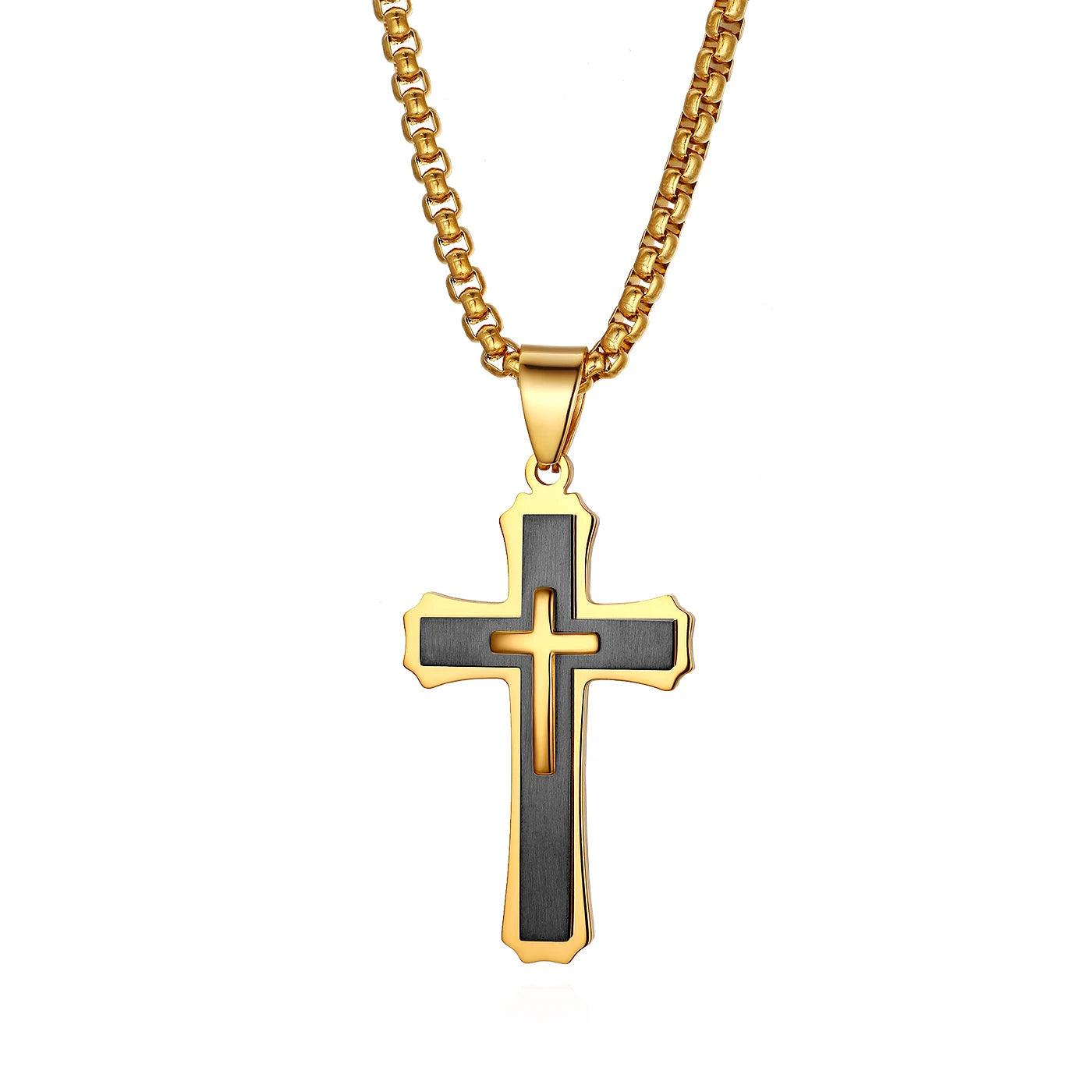 Stainless Steel Silver Color Men's Easter Cross Necklace