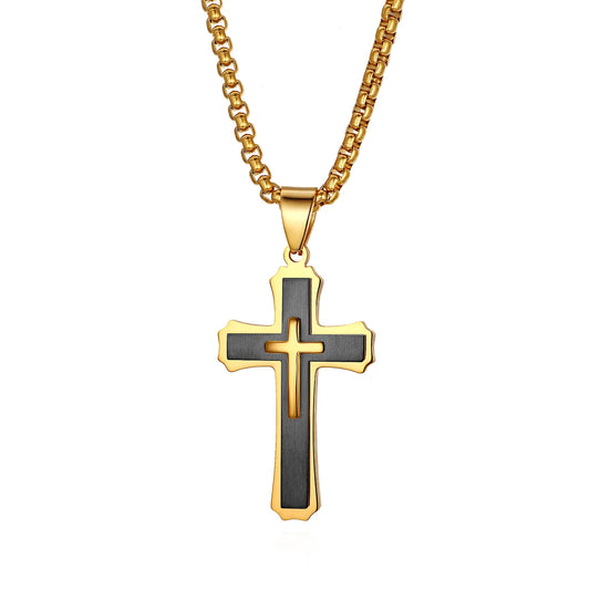 Stainless Steel Silver Color Men's Easter Cross Necklace