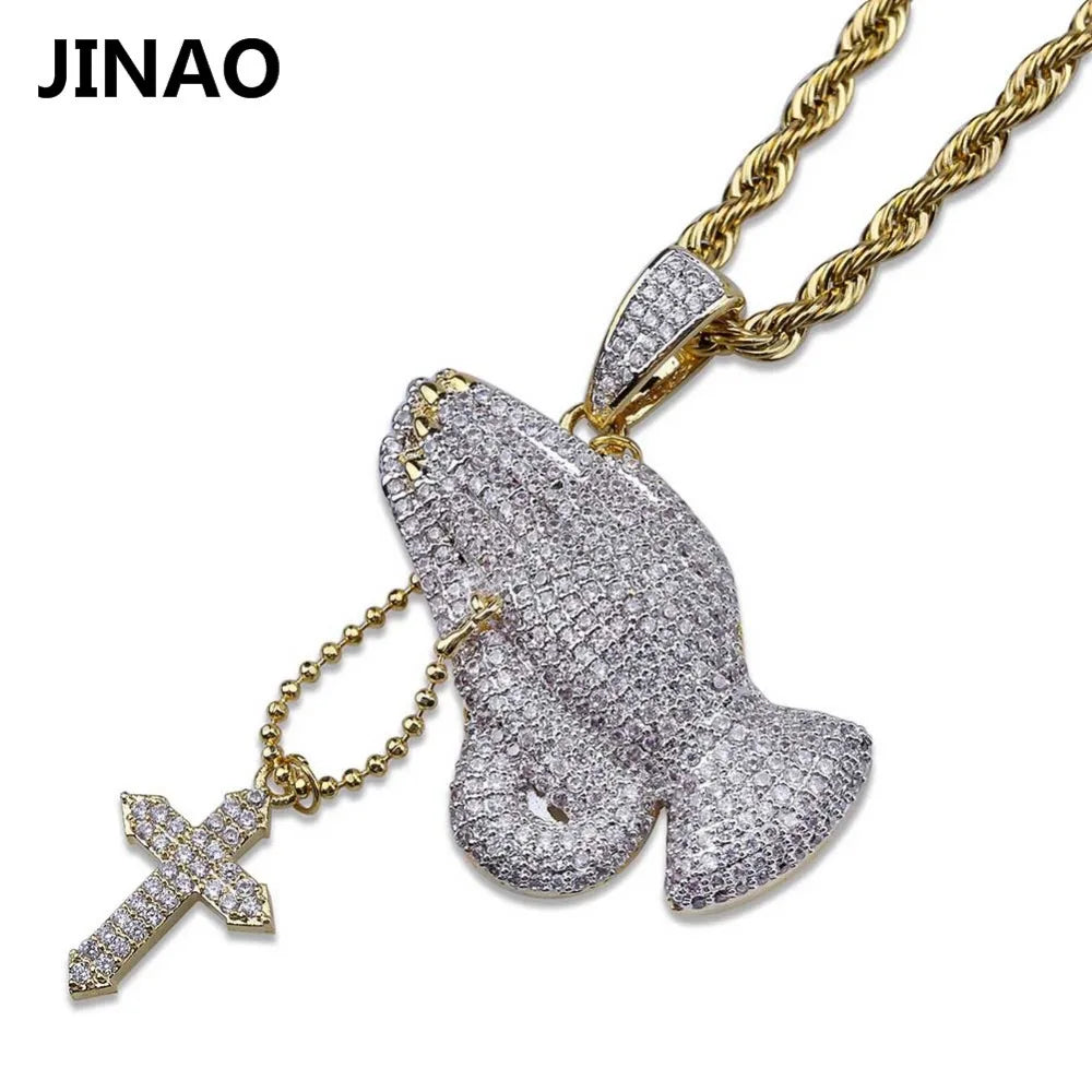 Virgin Mary Chain Praying Hand Pendant Necklace