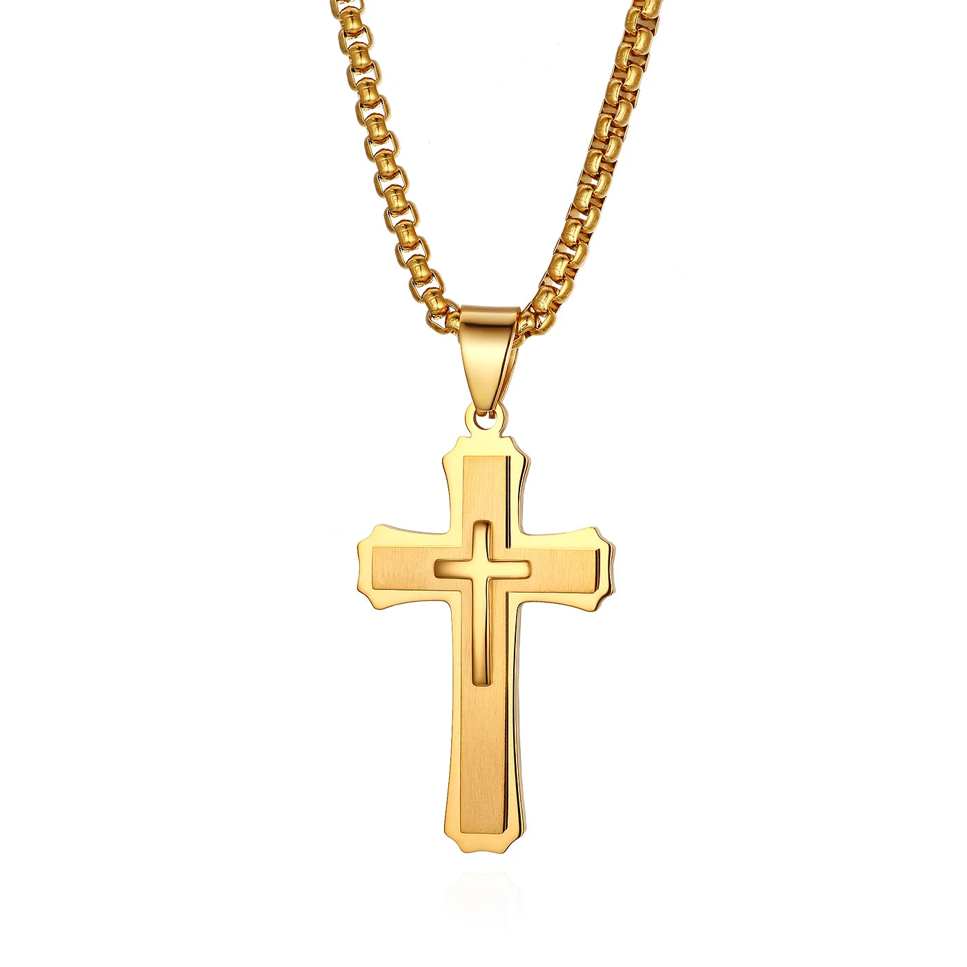 Stainless Steel Silver Color Men's Easter Cross Necklace