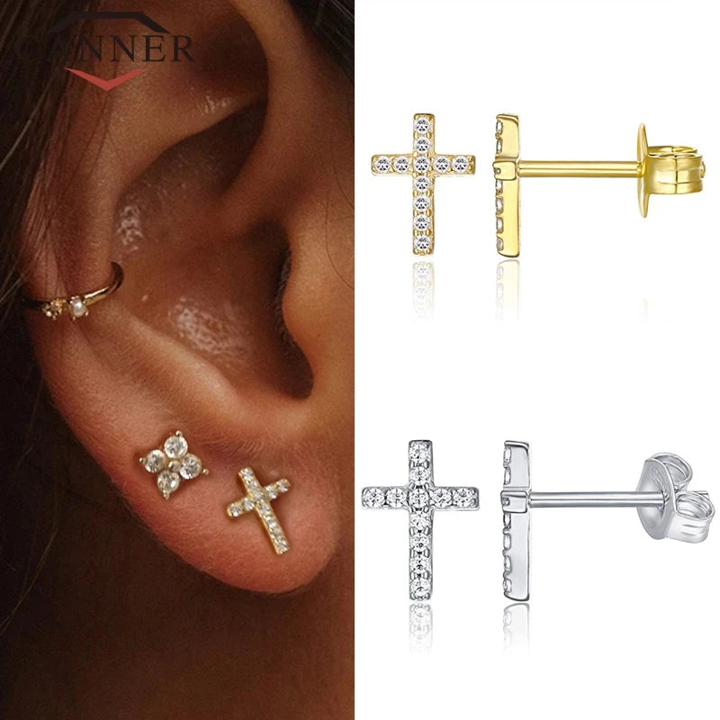 Simple Geometric Cross Gold Silver Earring