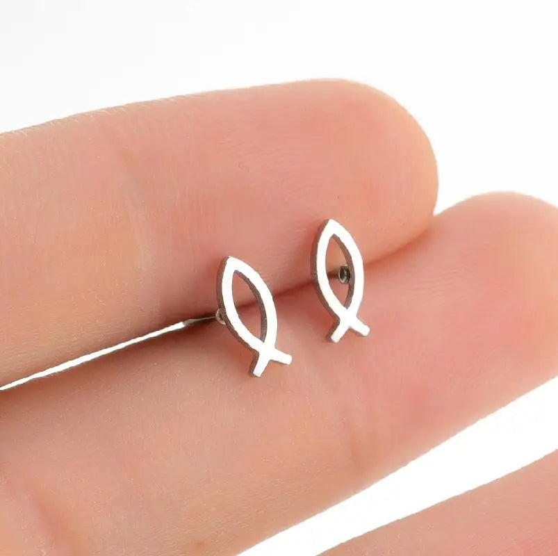 Simple Stainless Steel Jesus Fish Studs Earring