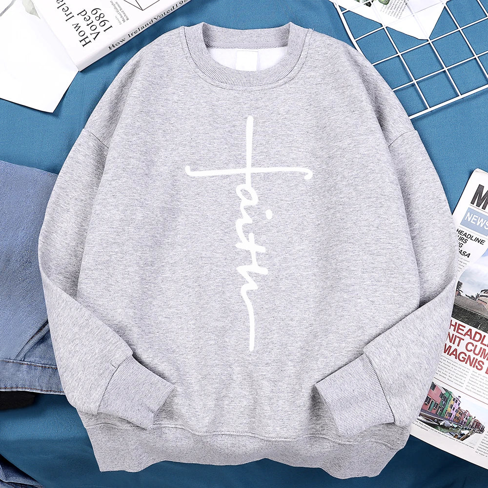 Faith Cross Letter Print Men Hoodie