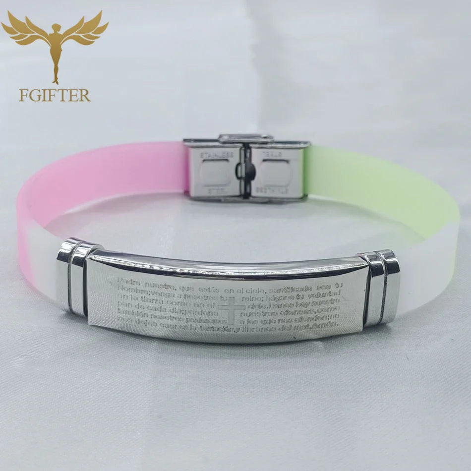 Stainless Steel Bible Prayer Scripture Cross Bracelet