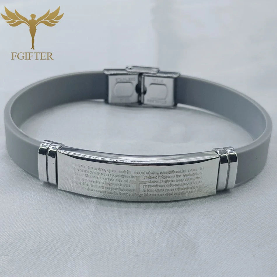 Stainless Steel Bible Prayer Scripture Cross Bracelet