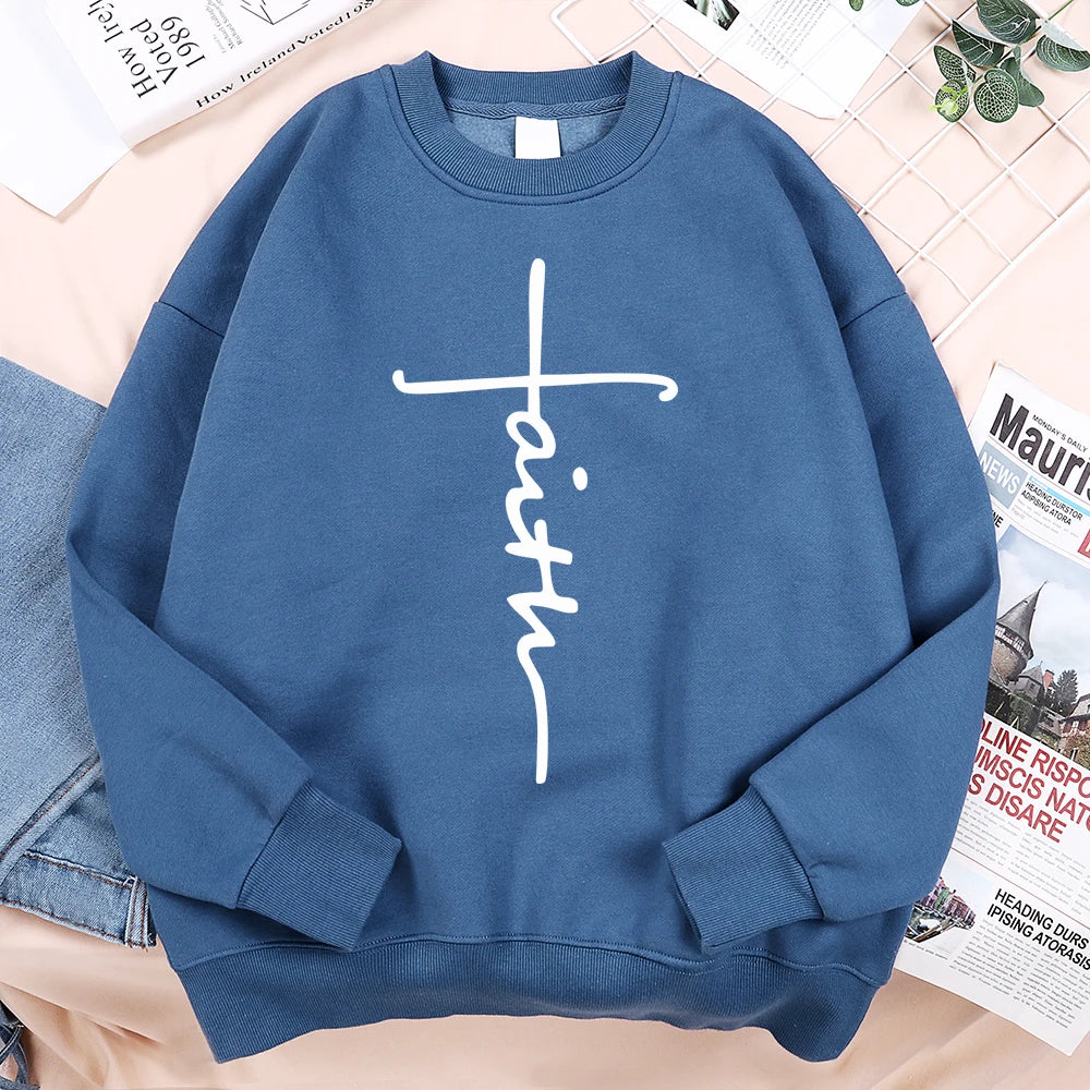 Faith Cross Letter Print Men Hoodie