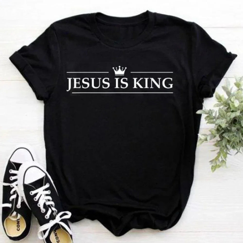 Jesus Is King Letter Print Women T-shirt