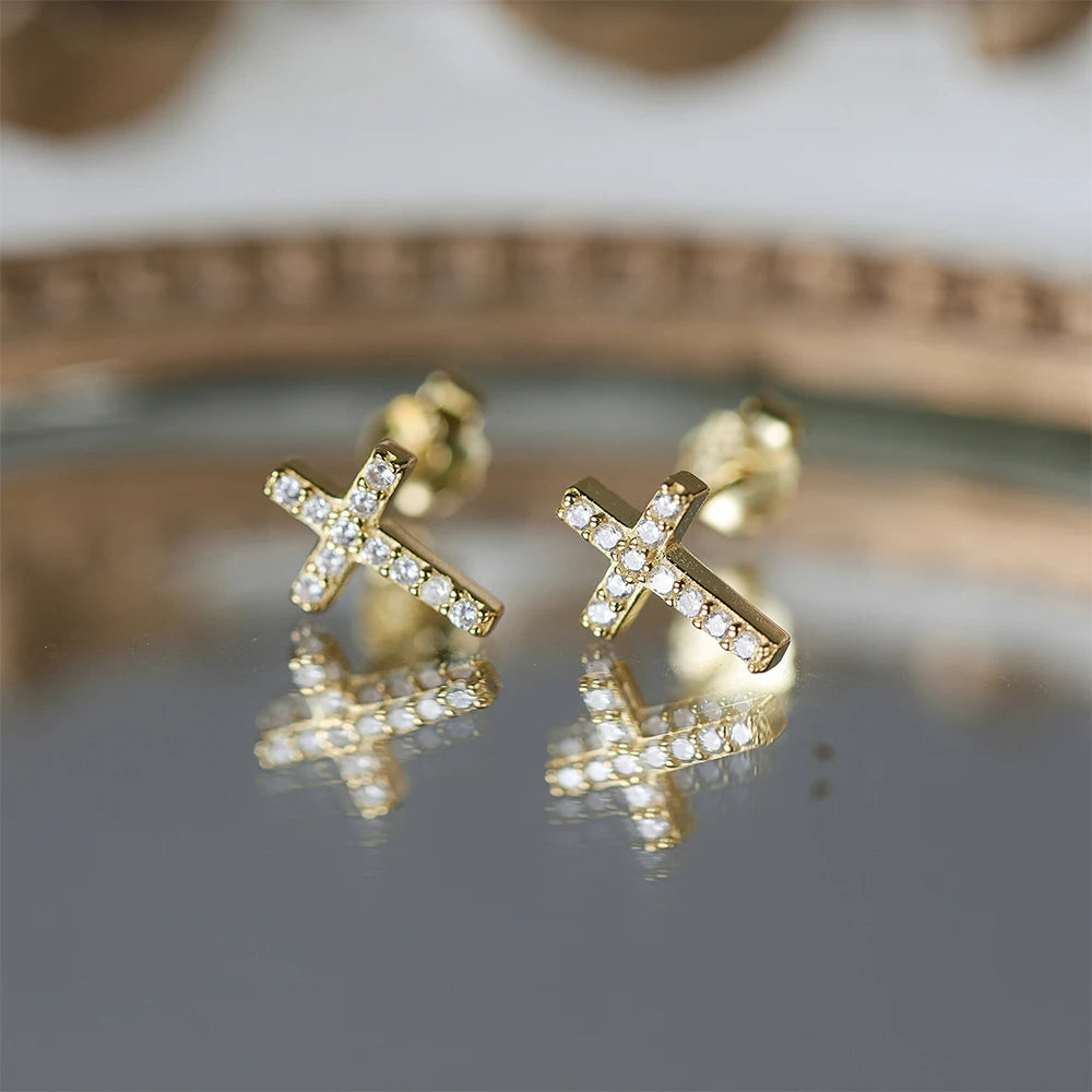 Simple Geometric Cross Gold Silver Earring