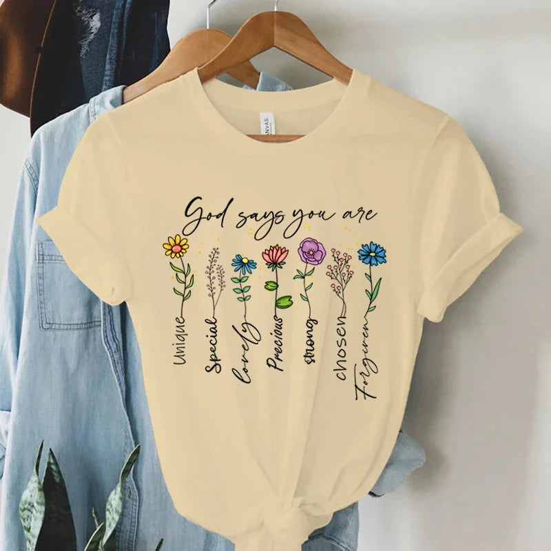 God Says You Are Unique Print T Shirt