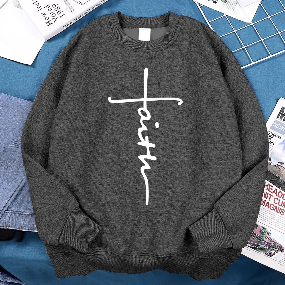 Faith Cross Letter Print Men Hoodie