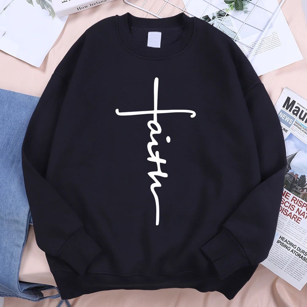 Faith Cross Letter Print Men Hoodie