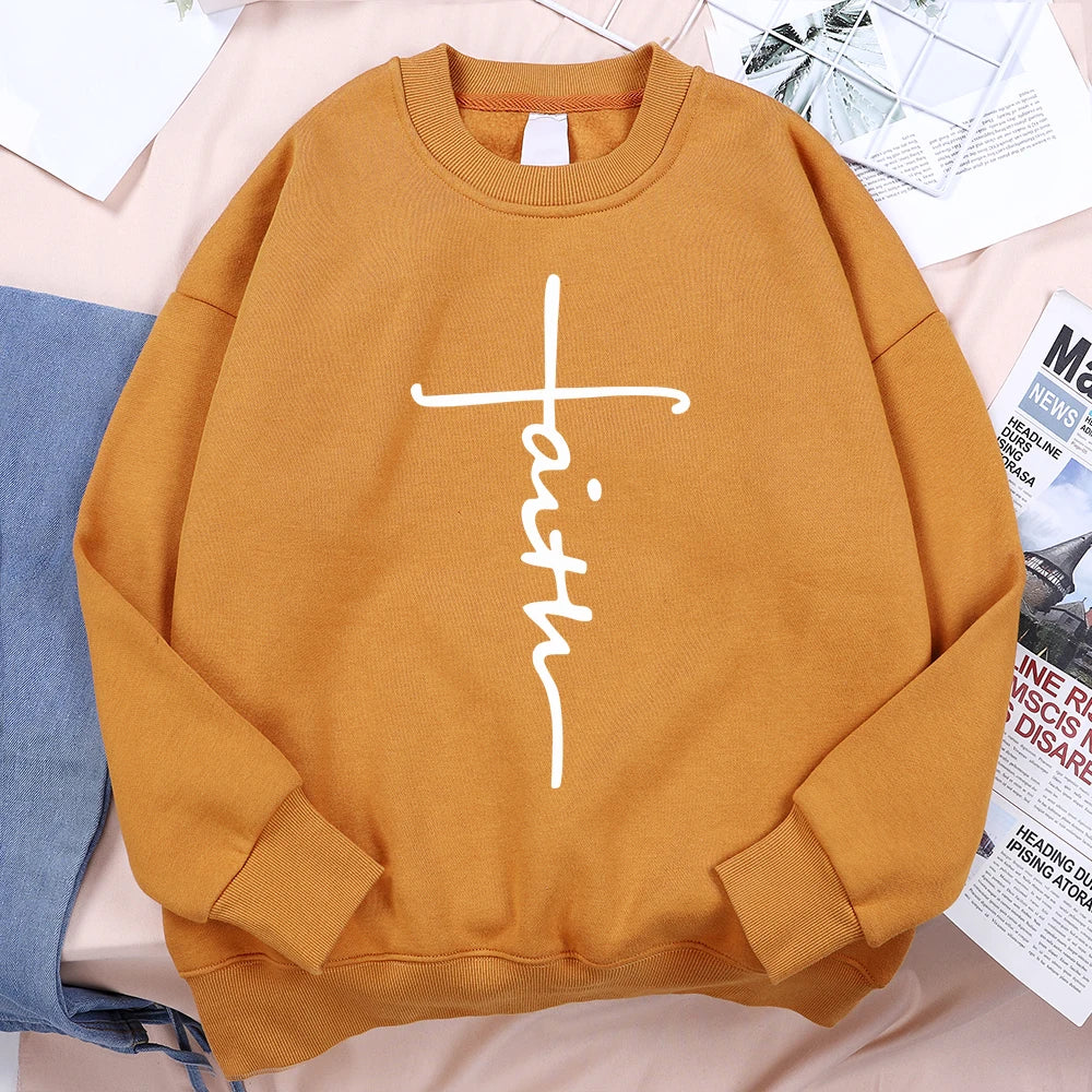 Faith Cross Letter Print Men Hoodie