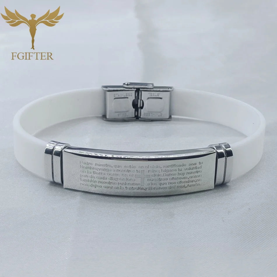 Stainless Steel Bible Prayer Scripture Cross Bracelet