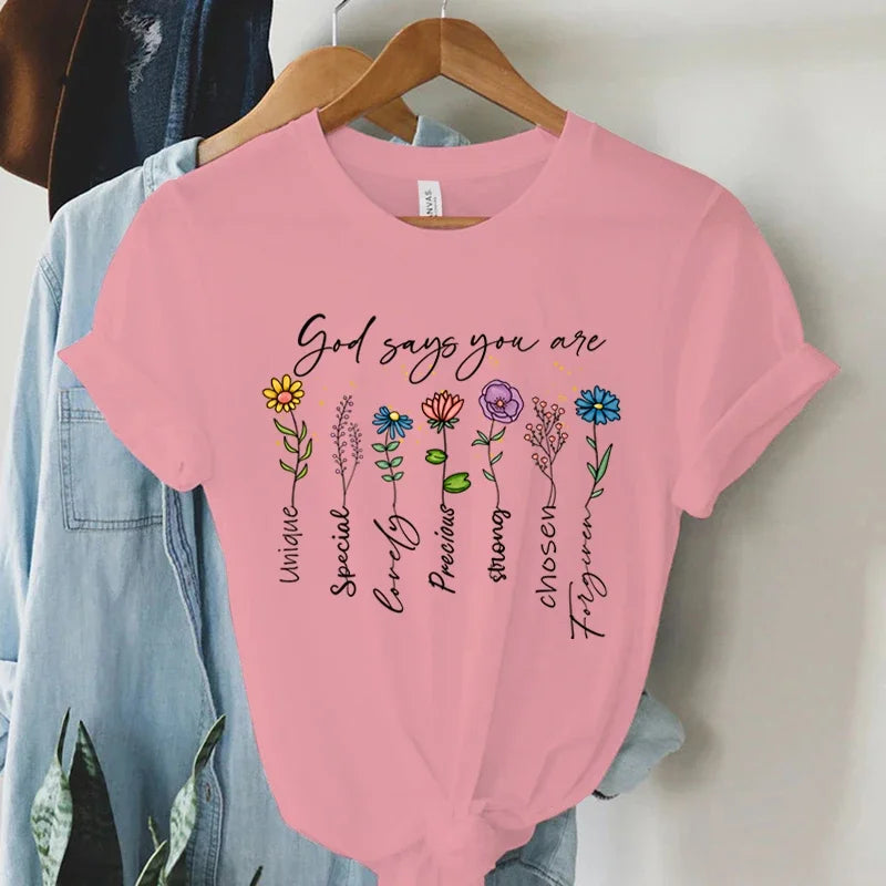 God Says You Are Unique Print T Shirt