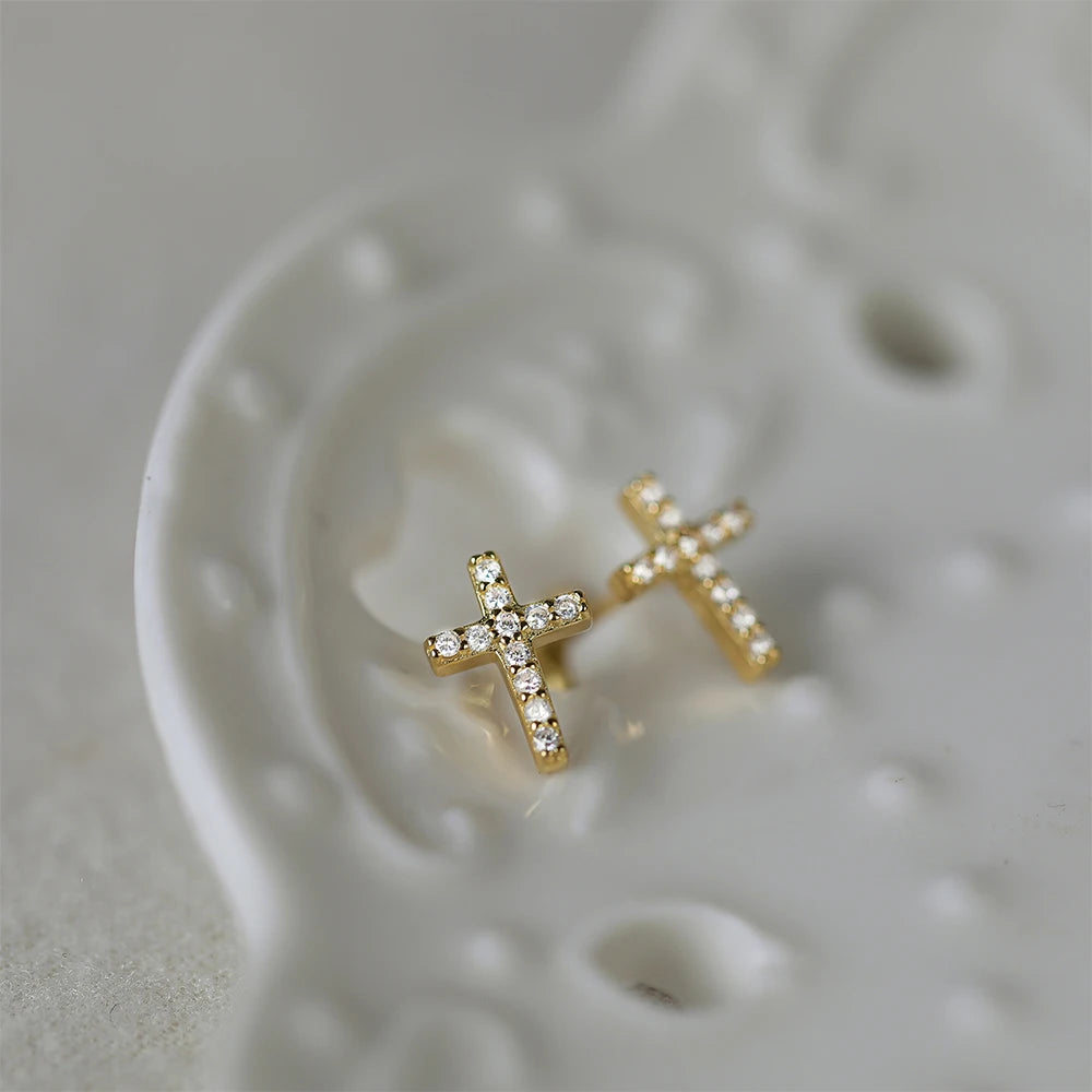 Simple Geometric Cross Gold Silver Earring