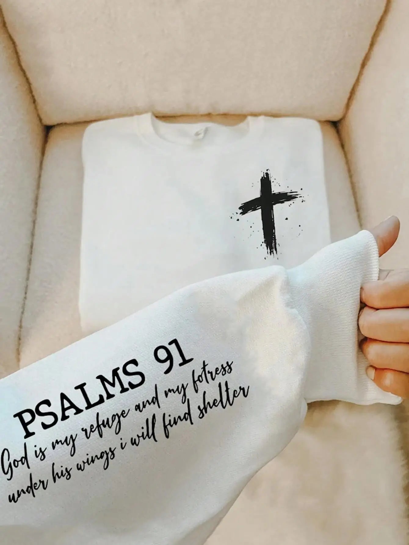 Cross&Bible Psalms 91 Printing Sweatshirt