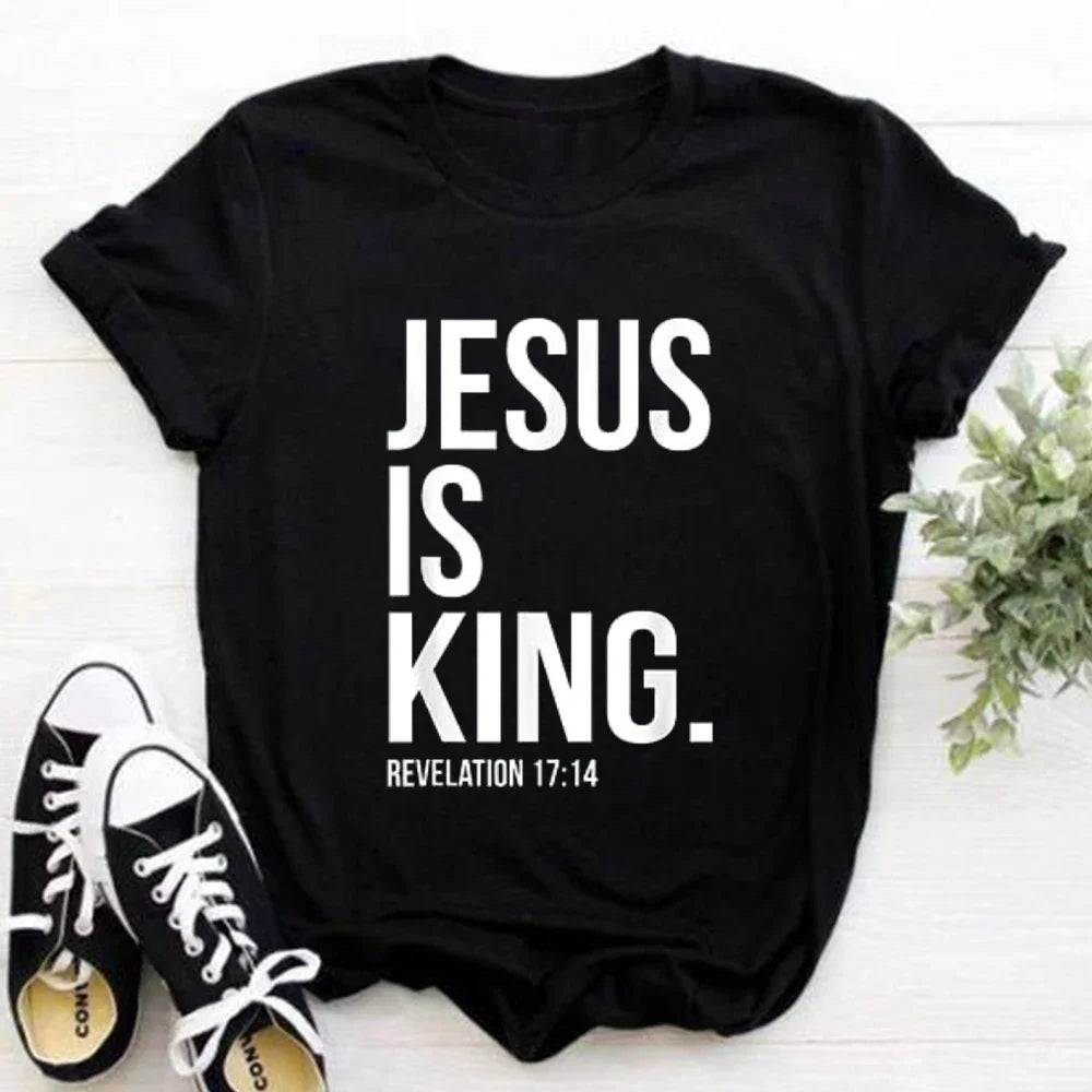 Jesus Is King Letter Print Women T-shirt