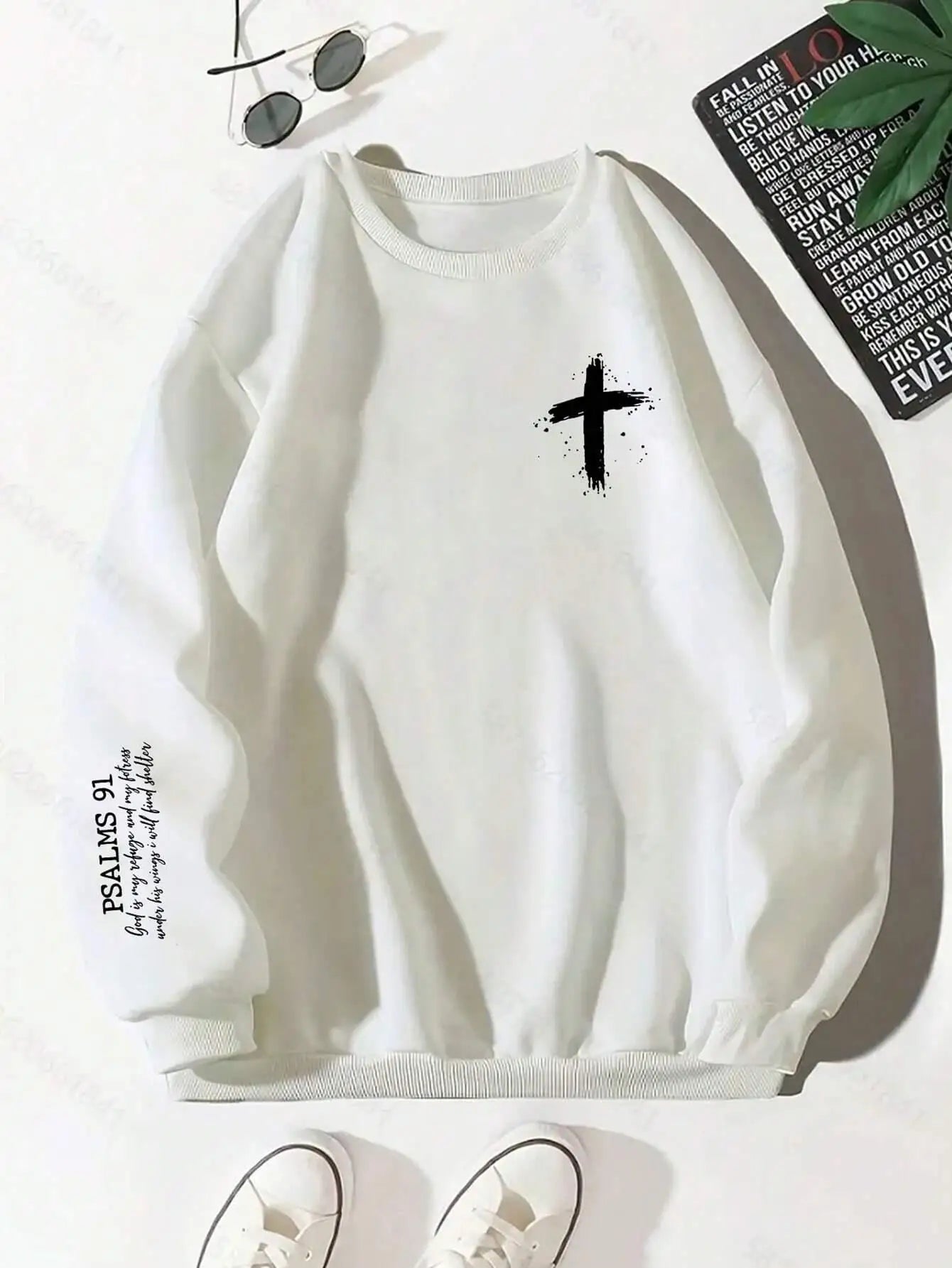 Cross&Bible Psalms 91 Printing Sweatshirt