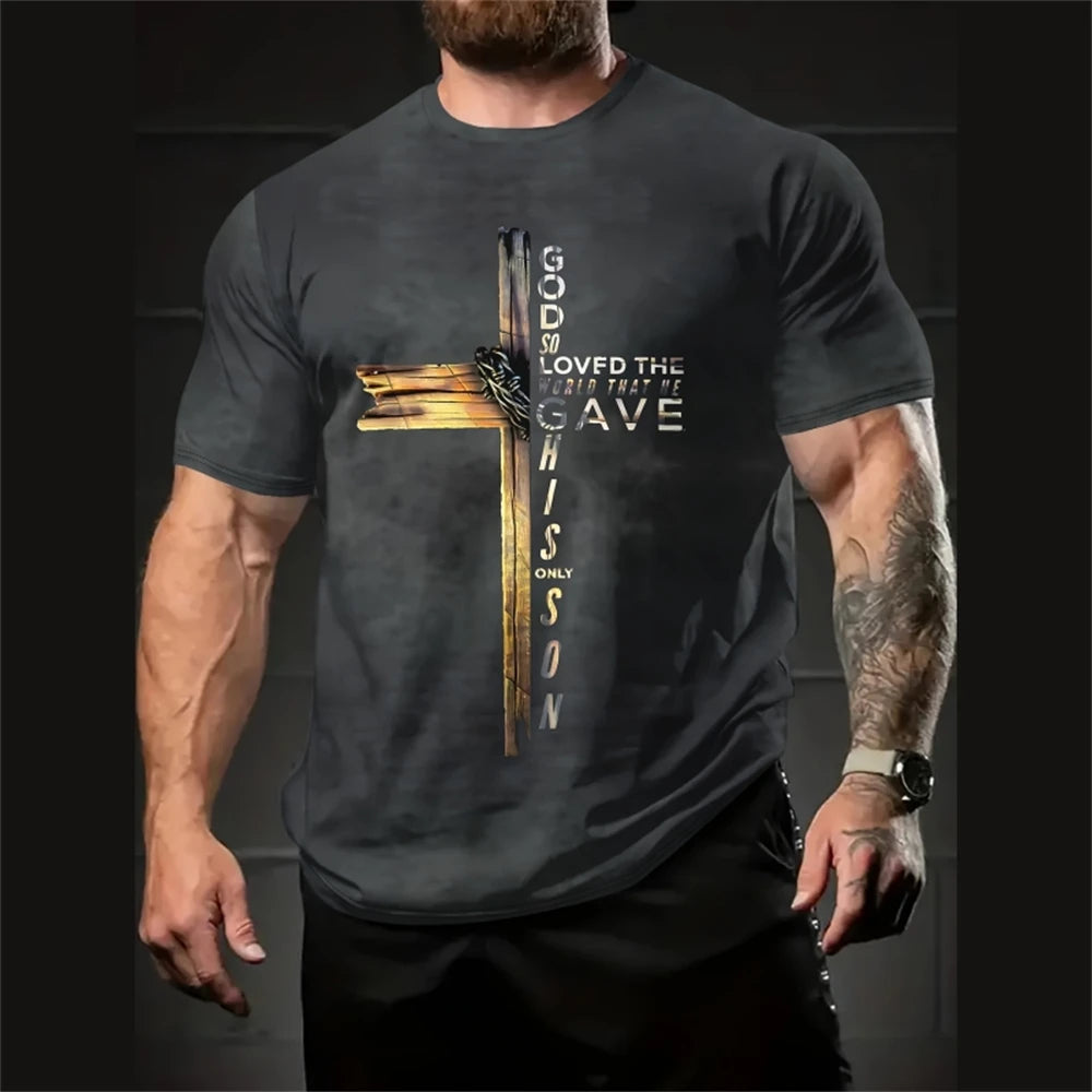 Jesus Cross Print Men T-Shirt