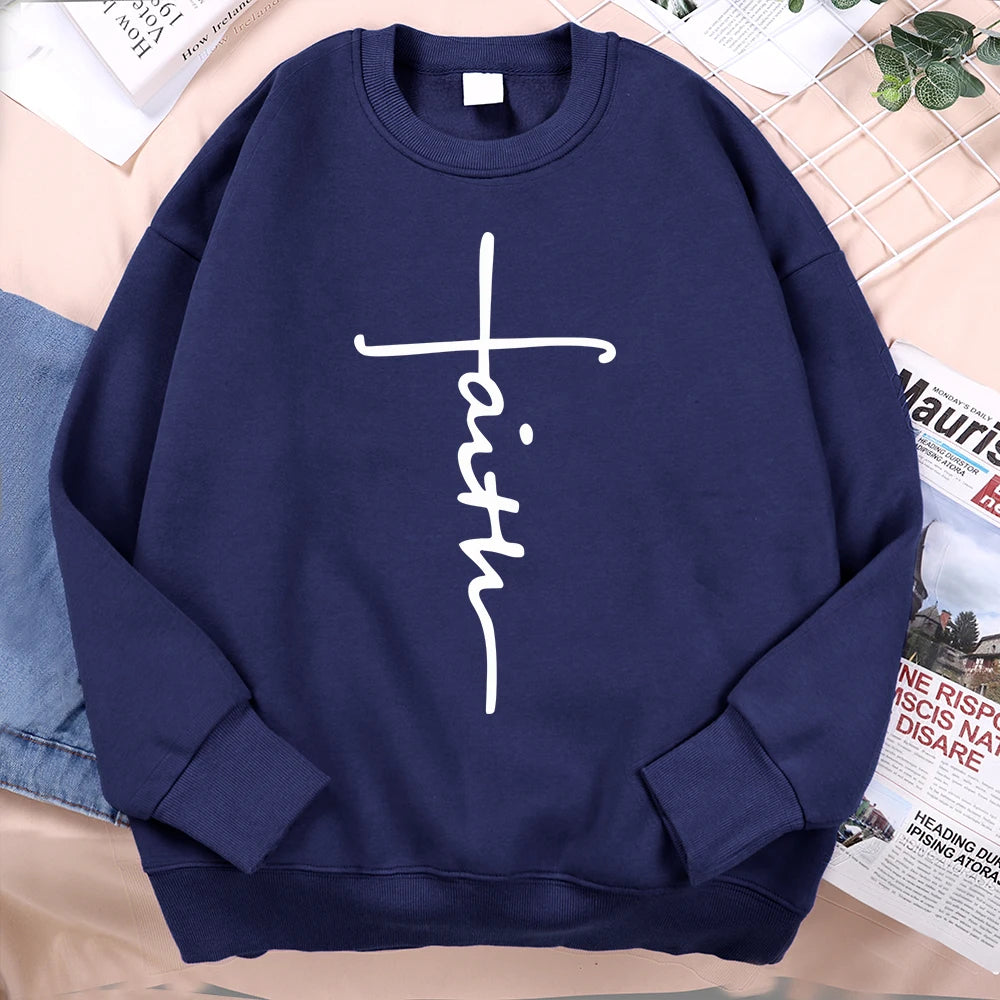 Faith Cross Letter Print Men Hoodie