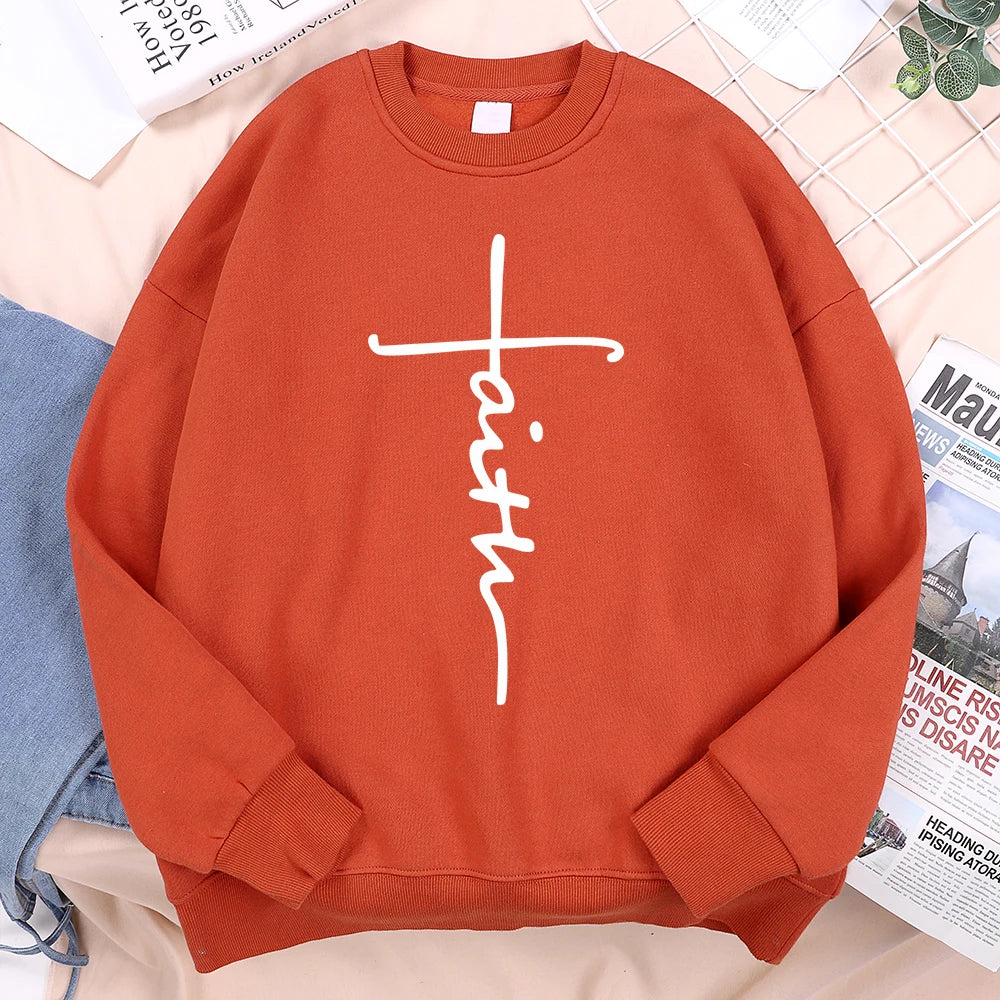 Faith Cross Letter Print Men Hoodie