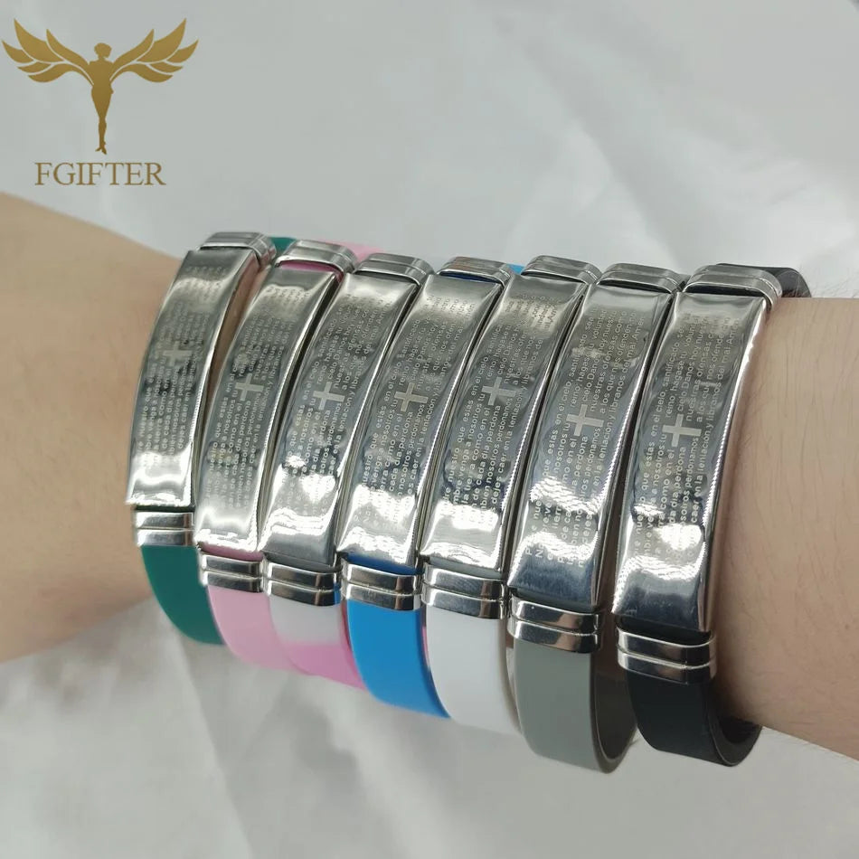 Stainless Steel Bible Prayer Scripture Cross Bracelet