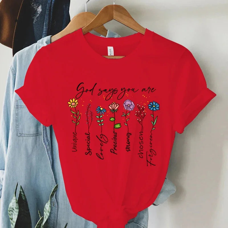 God Says You Are Unique Print T Shirt