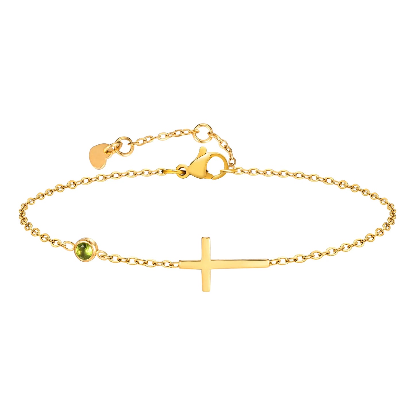 Birthstone Zirconia Thin Chain Link Cross Bracelet